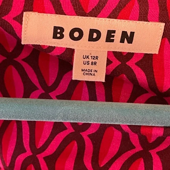 Boden Pink Geometric Wrap Maxi Dress Long Sleeve Tie Waist Retro Mod Preppy 8 - Picture 7 of 8